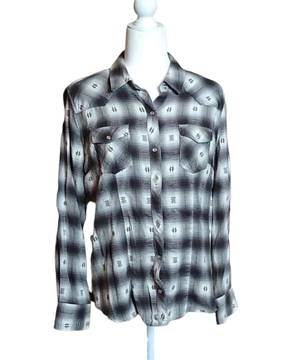 Bit & Bridle WMS Medium Cotton Flannel Snap Button Down Western Top Shirt